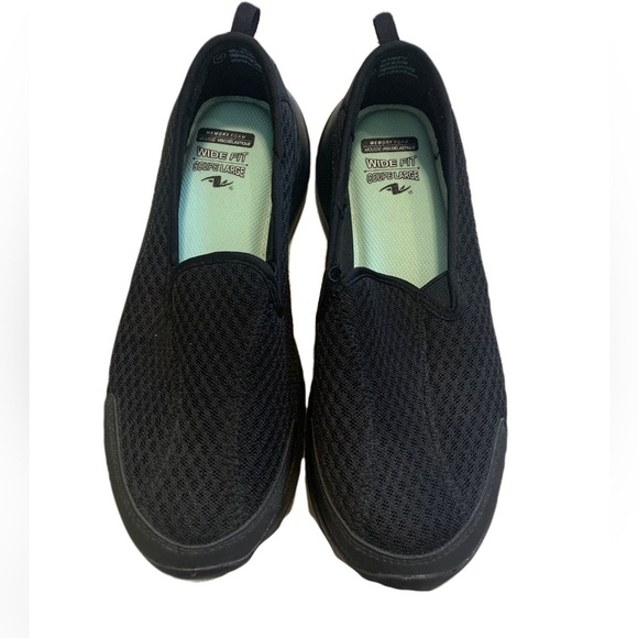 Avia Shoes - Womens Black Slip-On Wide Fit Shoes – Memory Foam Comfort, Size 10W